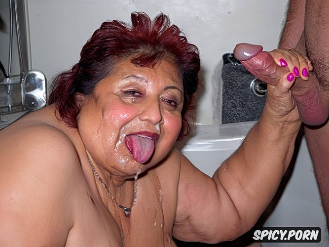 full length view, naked, forced deep throat, obese mexican 80 years old attacked in a public bathroom by zombies and brutally fucked