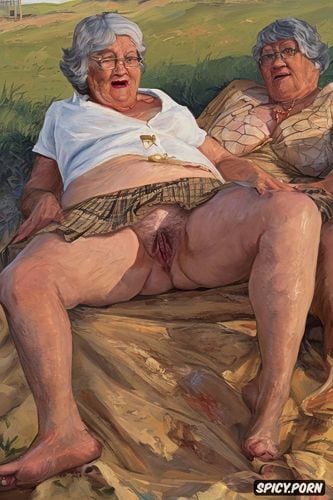 upskirt shows big labia on cunt, the very old fat grandmother skirt has nude pussy under her skirt