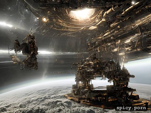 spaceship pigsty, full sunshine, space pirates surroundings