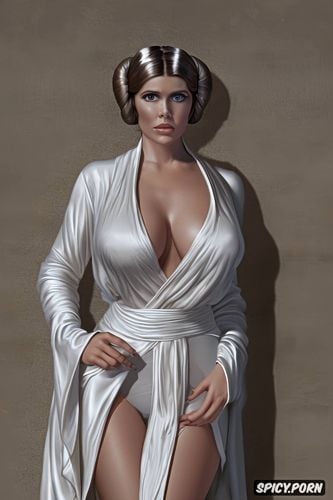 matte, portrait, concept art, princess leia star wars a new hope soft white silk royal robe robe open small perky firm natural tits beautiful face artstation