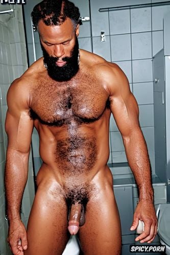focus in old blacked man massive bodybuilder, beard face, ripped abs