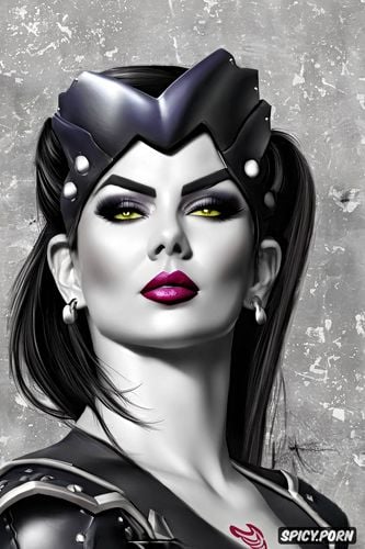 high resolution, widowmaker overwatch beautiful face milf sexy low cut leather mistress outfit