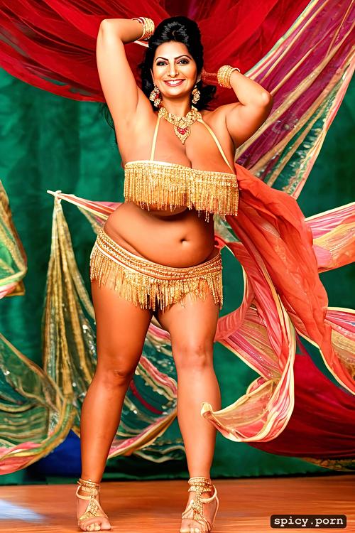giant hanging boobs, color portrait, intricate beautiful dancing costume with bikini top