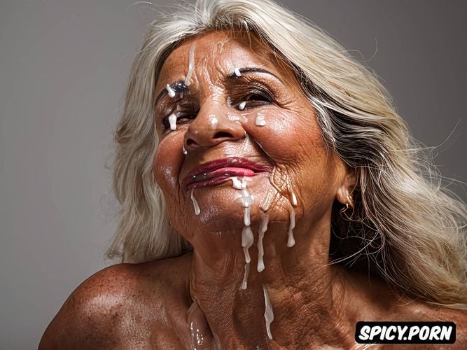 dripping cum, facial, porn studio, busty, 95 year old latin woman