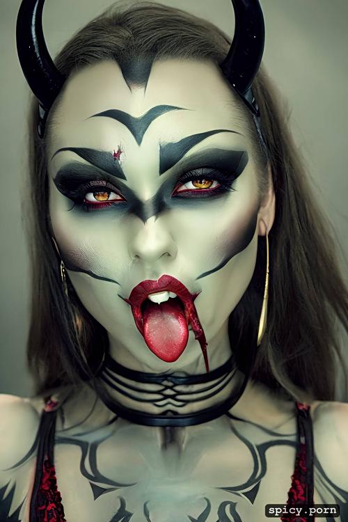 tongue, eye contact, mistress, humiliatrix, zombie, smirking