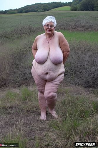 white granny, good anatomy, hyperrealistic, sixty of age, gigantic tits