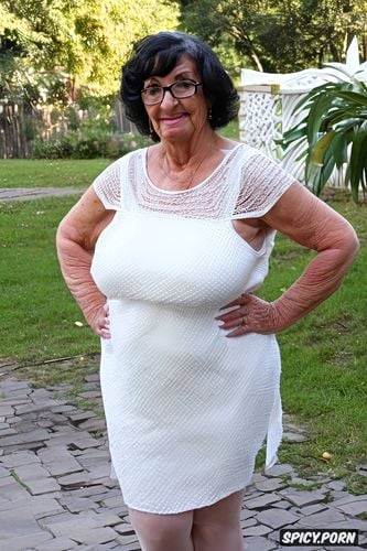 white skin, hot american grandma, bbw, glasses, cleevage, in thight night shiny gold dress