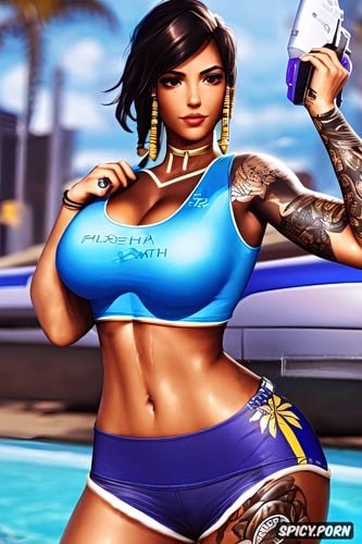 ultra realistic, topless, pharah overwatch beautiful face full body shot