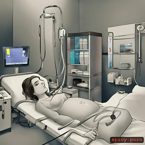 gynecologist, wires, stethoscope, doctor, hospital bed, hospital bed