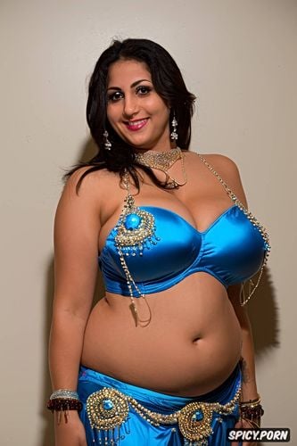 pearls and color beads, beautiful smiling face, very wide hips