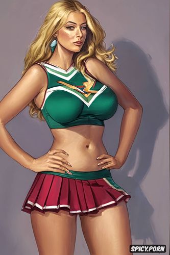 blonde woman wearing sexy, skimpy cheerleader skirt, stunning face