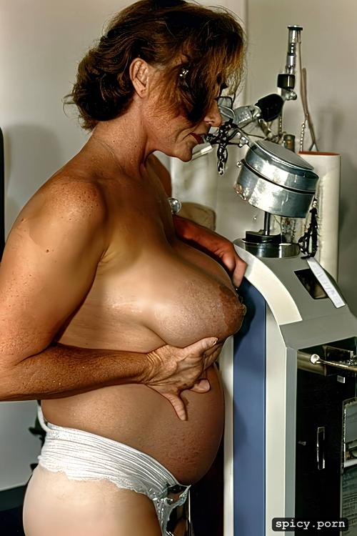 lesbian doctor hugs pregnant cutie who is getting her breasts pumped by a suction machine