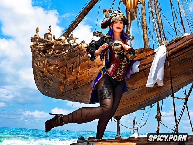 hourglass figure body, woman, masterpiece, pirate outfit, korean ethnicity