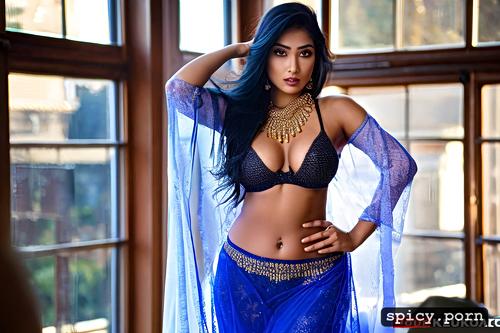 hourglass structure, indian princess, black hair, wide curvy hip