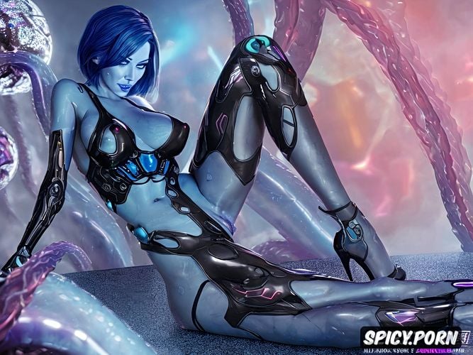 pussy deep fucked by cybernetic thick tentacle dick, focus on great legs