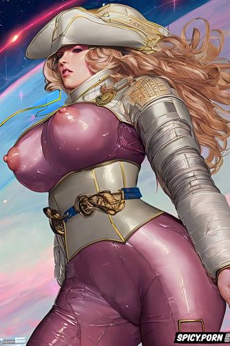 pink nipples, lunar landscape, female officer, small breasts