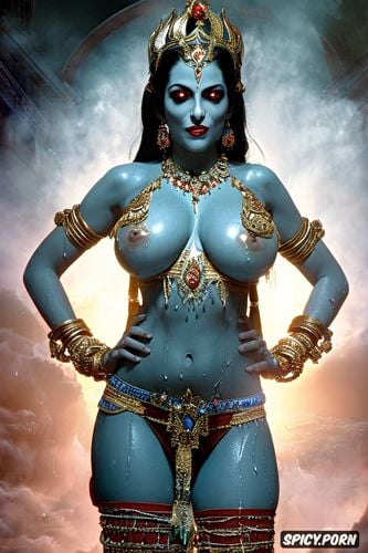 goddess of arms, blue body, of kali s hands holding apart legs