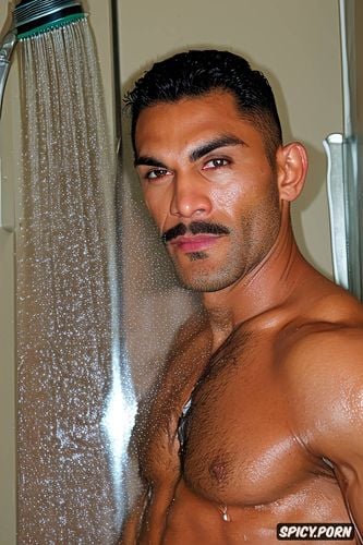 hairy chest, man, sweat body sweat wet, muscular, one alone naked muscular mexican man