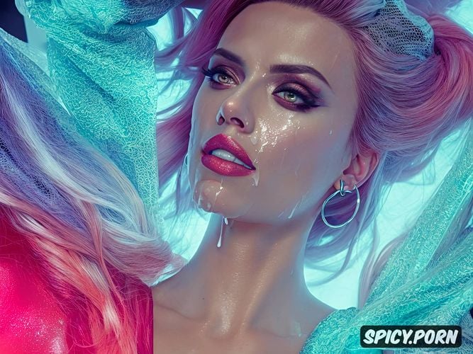 neon, in spitroast gangbang with men, scarlet johansson, covered in cum