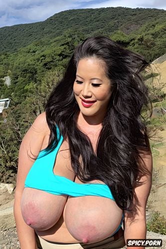 gigantic natural boobs, huge hanging tits, beach, massive breasts