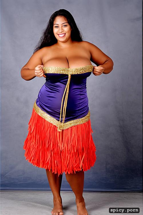beautiful smiling face, beautiful tahitian dancer, full body view