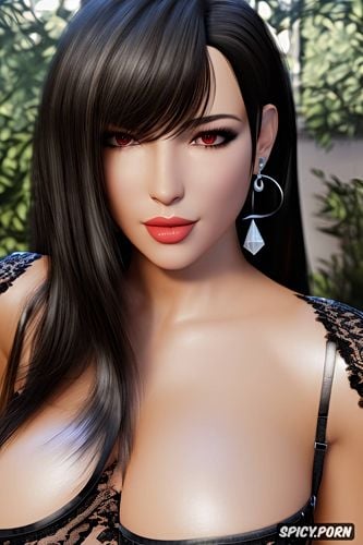 ultra detailed, ultra realistic, tifa lockhart final fantasy vii remake tight black lace corset and lingerie bedroom beautiful face full lips milf