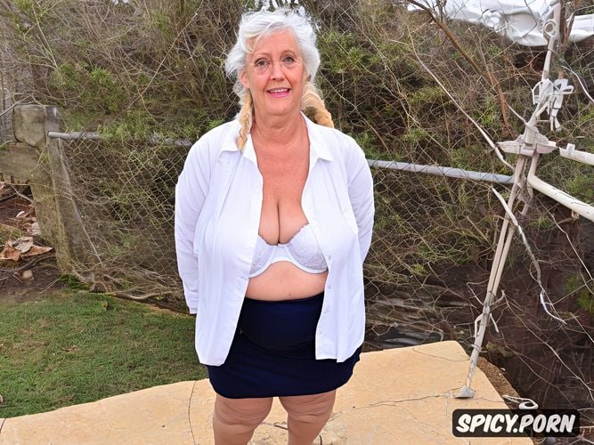 granny, gilf, smiling, year old white woman, very large breasts