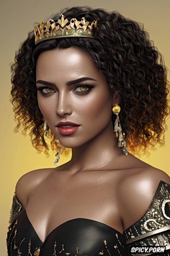 diadem, olive skin, arianne martell, long soft dark black hair in curly ringlets