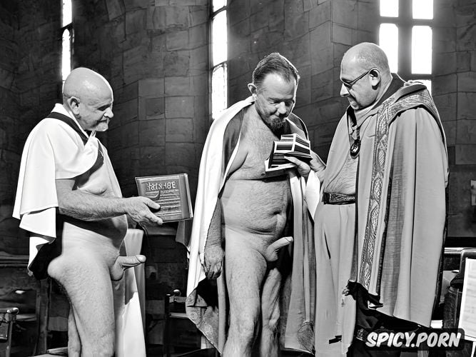 priest, nude obese fat man sucking his dick, churh choir, big dick