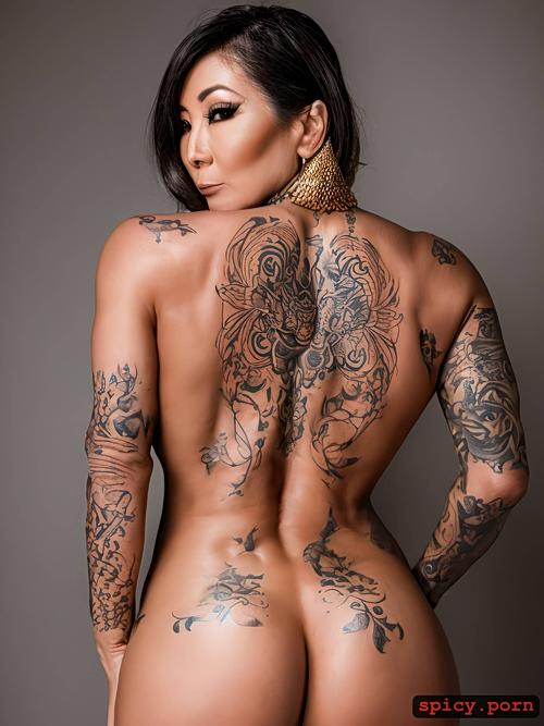 style oil, masterpiece, highres, thai ethnicity, tattoos, athletic body