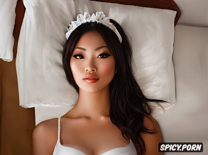 photo realistic, sharp detail, makeup, hotel room, asian woman