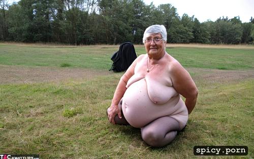naked, comprehensive cinematic, fat thighs, wrinkly body, 90 yo