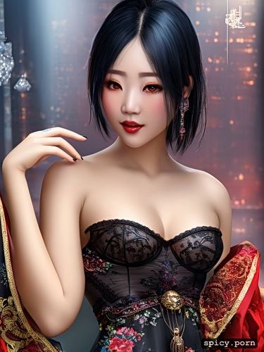 pretty face, seductive, black hair, asian woman