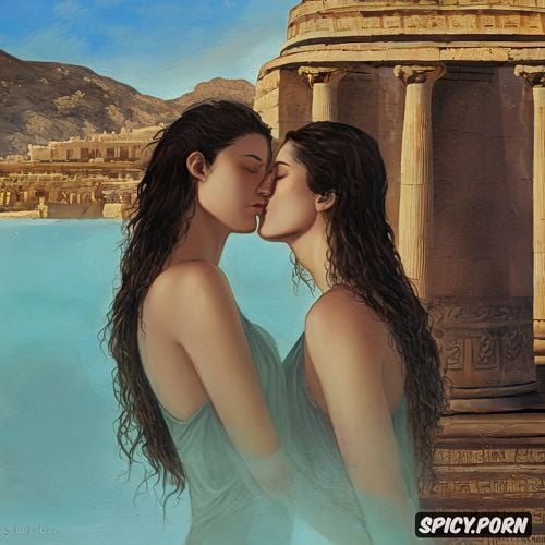 lesbian couple kissing, ancient greece, sidele