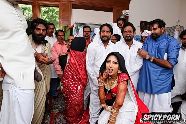 in an pakistani wedding ceremony, realistic, pov point of view of an south indian men looking down at his huge bbc