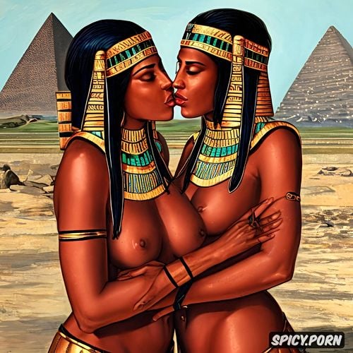 lesbian couple kissing, ancient egypt, sidele