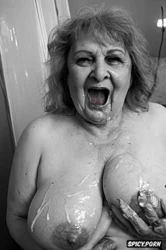 tremendous splash of cum in the mouth, old zombie grandmother