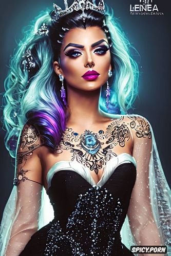 masterpiece, sombra overwatch classy low cut black evening gown tiara beautiful face tattoos milf