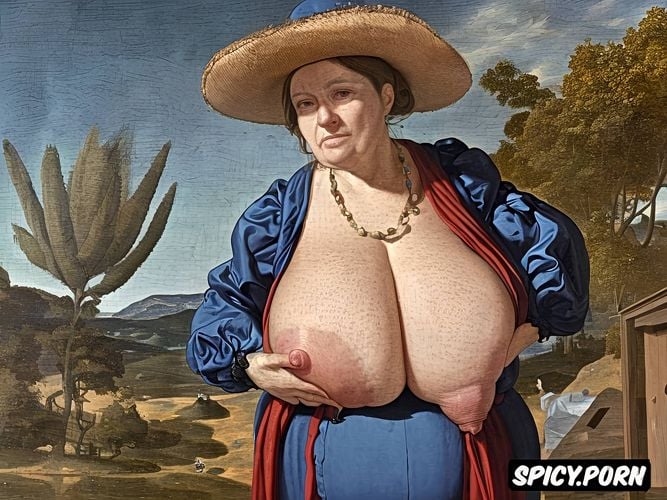 big nipples, blue, topless, full shot, 70 years, saggy tits1 7