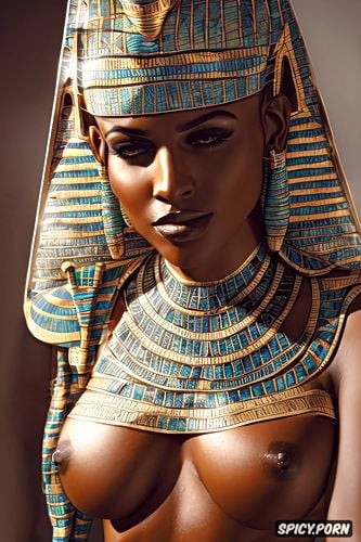 muscles, tits out, ultra detailed, k shot on canon dslr, femal pharaoh ancient egypt egyptian pyramids pharoah crown beautiful face topless