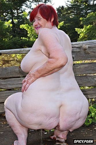 hyper detailed, white granny, pov, hyperrealistic pregnant pissing muscular thighs red bobcut haircut
