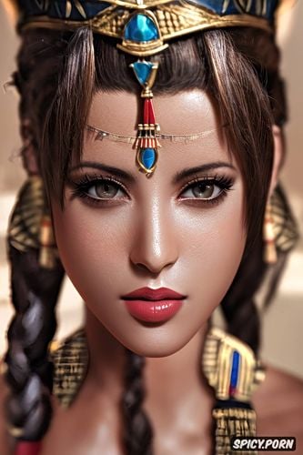 ultra detailed, masterpiece, tits out, aerith gainsborough final fantasy vii remake female pharaoh ancient egypt pharoah crown beautiful face topless