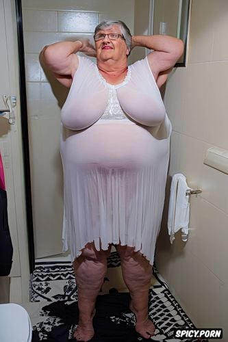 big bbw boobs that pops out, an old fat czech granny, lifting the night gown to show pussy and boobs