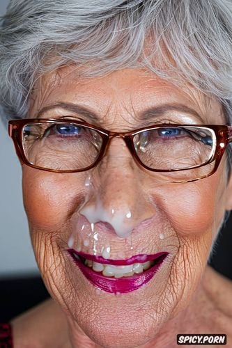 portrait, ultra cute petite granny, glasses, look into camera