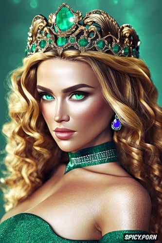 emerald green eyes, slender, ultra detailed, beautiful face young tight outfit emerald tiara masterpiece