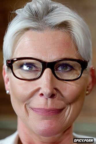 round glasses, gray hair, belgium, cum on her face, oiled body