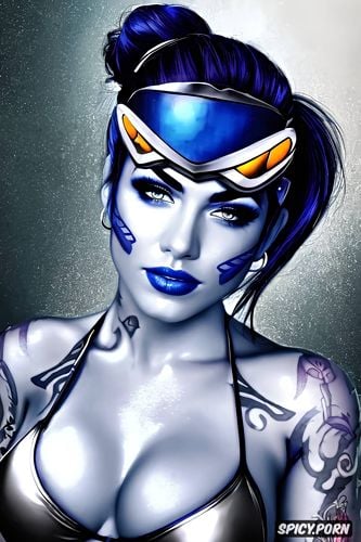high resolution, ultra detailed, widowmaker overwatch beautiful face young sexy bikini head shot tattoos masterpiece
