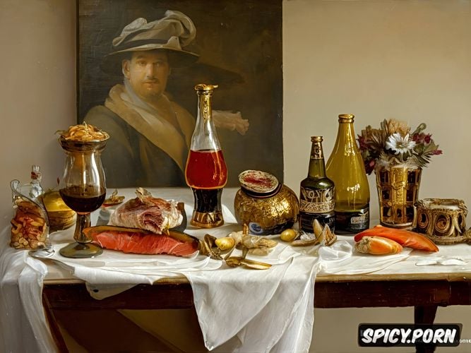 tuna in oil, garlic on a old wooden table, cats, the image shows a still life stilllife