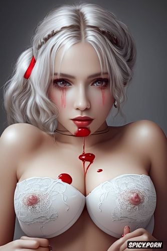 hd, perky boobs, deathly white, tears in eyes, red liquid, large puffy nipples