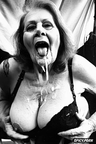 tremendous splash of sperm in the mouth, visible nipples, highres